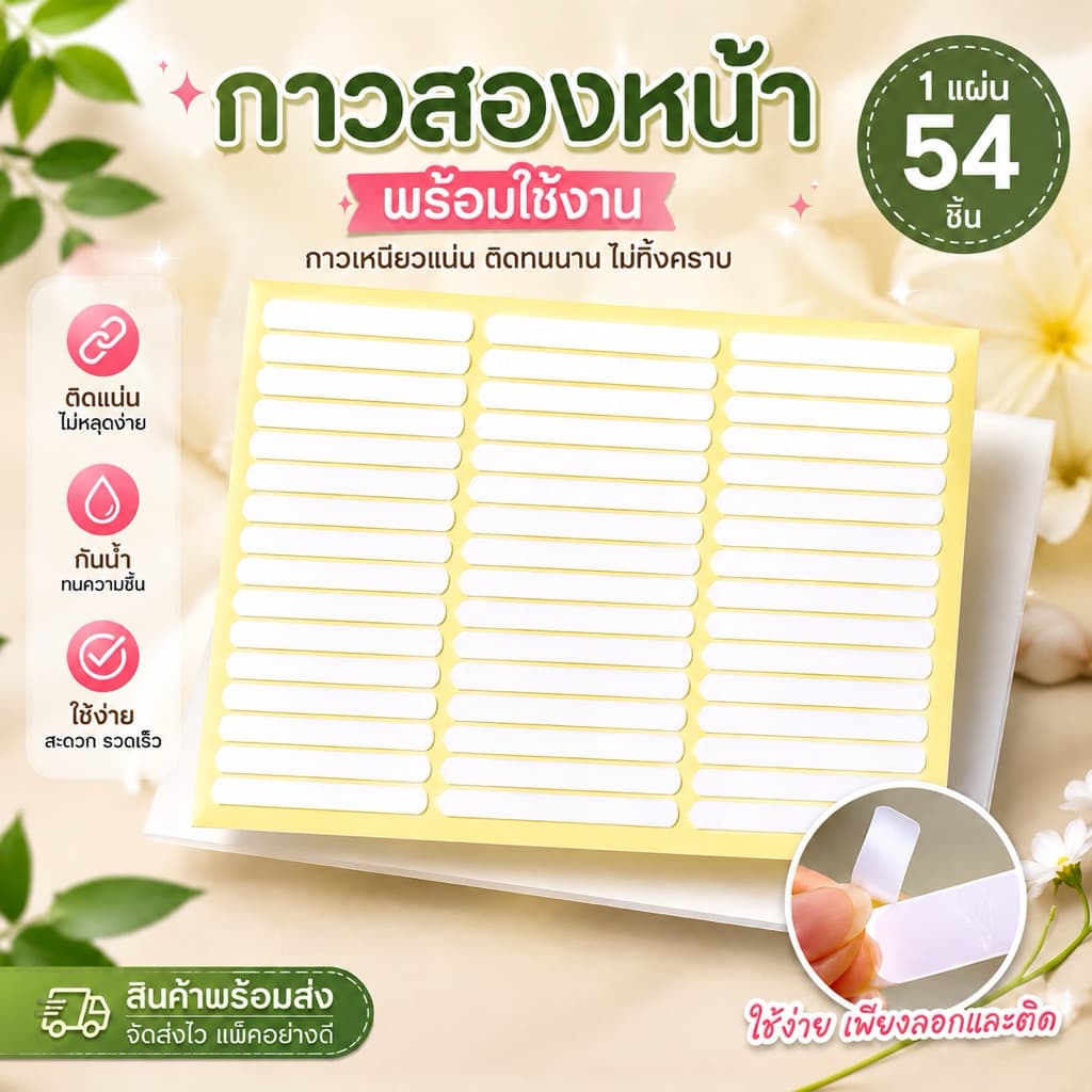 กาวสองหน้าสําหรับติดเล็บปลอมสําเร็จรูป ติดของอเนกประสงค์ 1 แผ่น 54ชิ้น สินค้าพร้อมส่ง