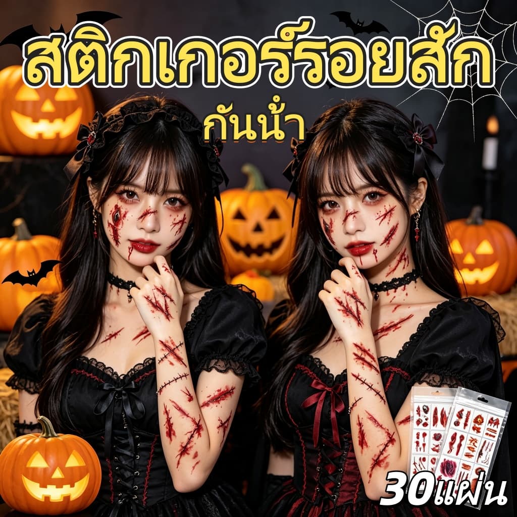 สติกเกอร์รอยสักฮาโลวีน แทททูรอยแผล รอยสักชั่วคราว กันน้ํา 30 แผ่น 5.7x9.7 ซม สําหรับแต่งหน้าปาร์ตี้ Halloween