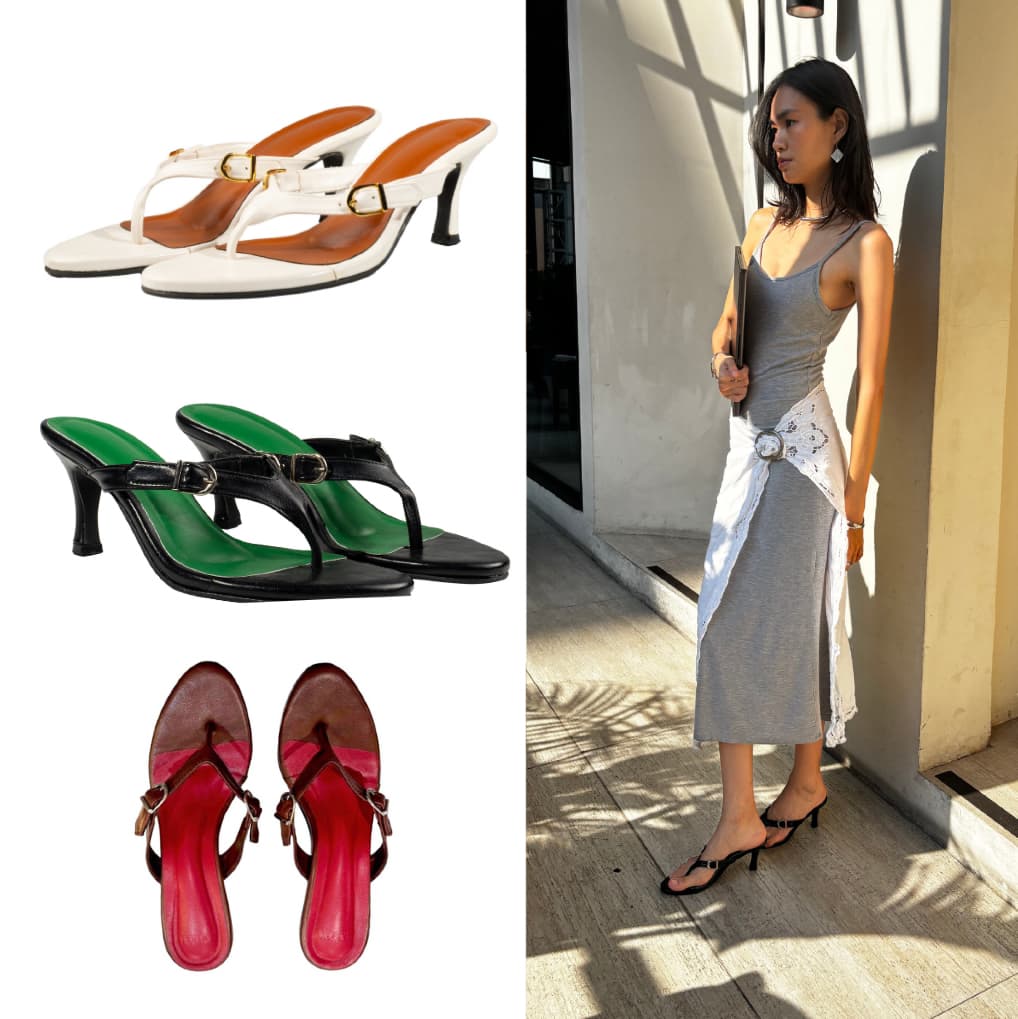 รองเท้าส้นสูงหูหนีบ 2.5 นิ้ว Tami Projects | Giselle ปรับสายได้จริง สีดํา ขาว น้ําตาล Classy (แนะนํา+1 ไซซ์…