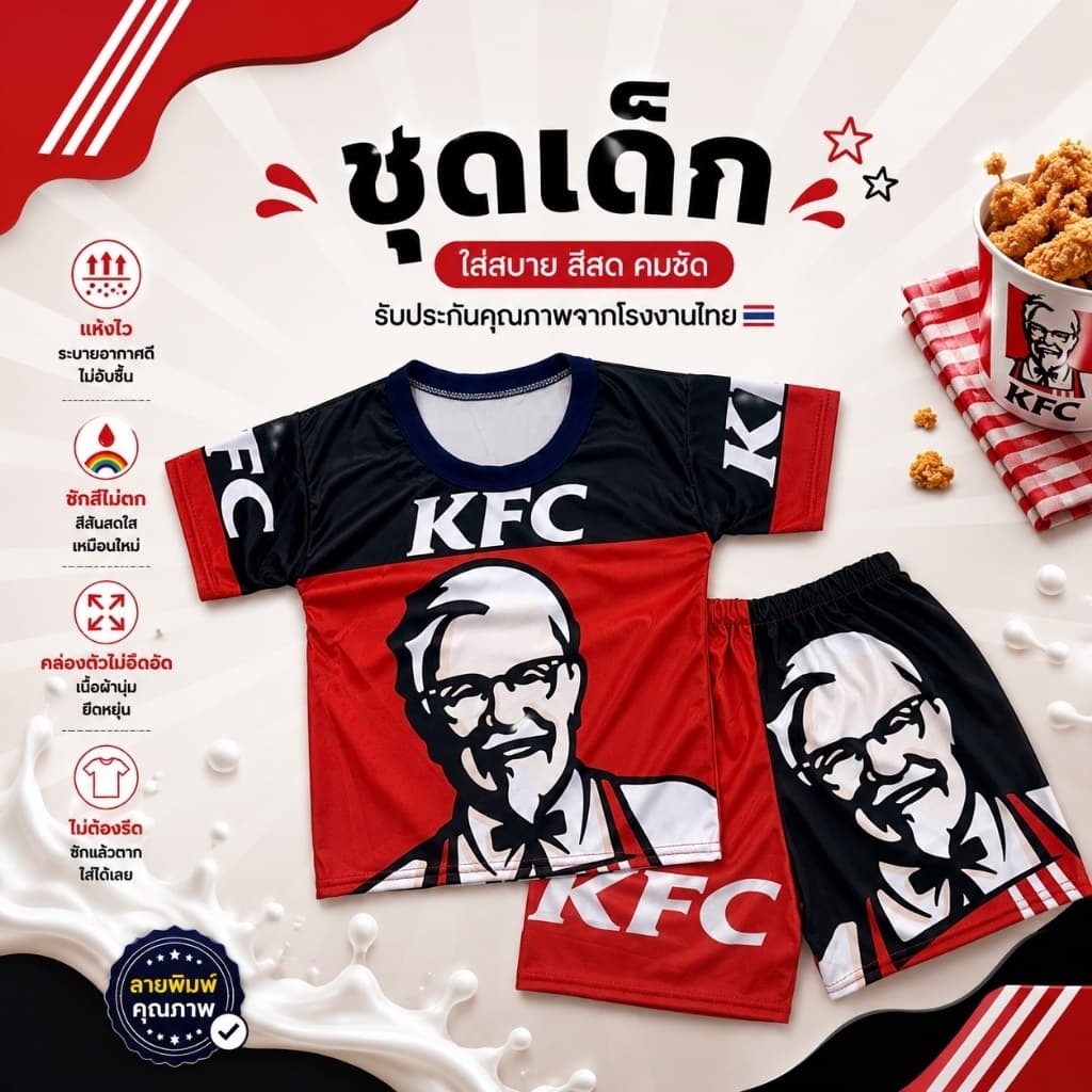 ส่งไว ชุดเด็กลายKFC ได้ทั้งชุด ผ้าไมโครพรีเมี่ยม