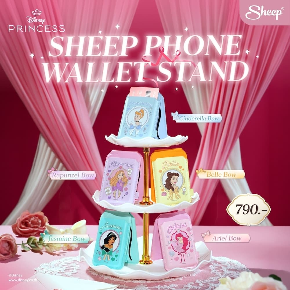 Disney Princess Collection ขาตั้งมือถือพับเก็บตั้งได้ ที่ใส่บัตรแม่เหล็กแปะหลังโทรศัพท์