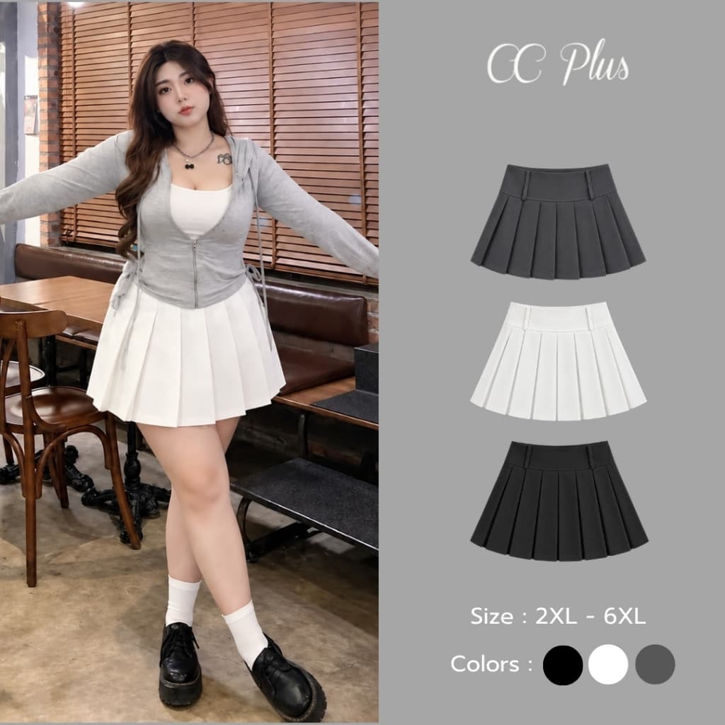 CiCi Plus+(813)กระโปรงส้้นทรงเทสนิส มีซับให้ด้านใน ทรงน่ารักมาก สาวพลัสไซส์ไม่ควรพลาด สไตล์โคเรีย