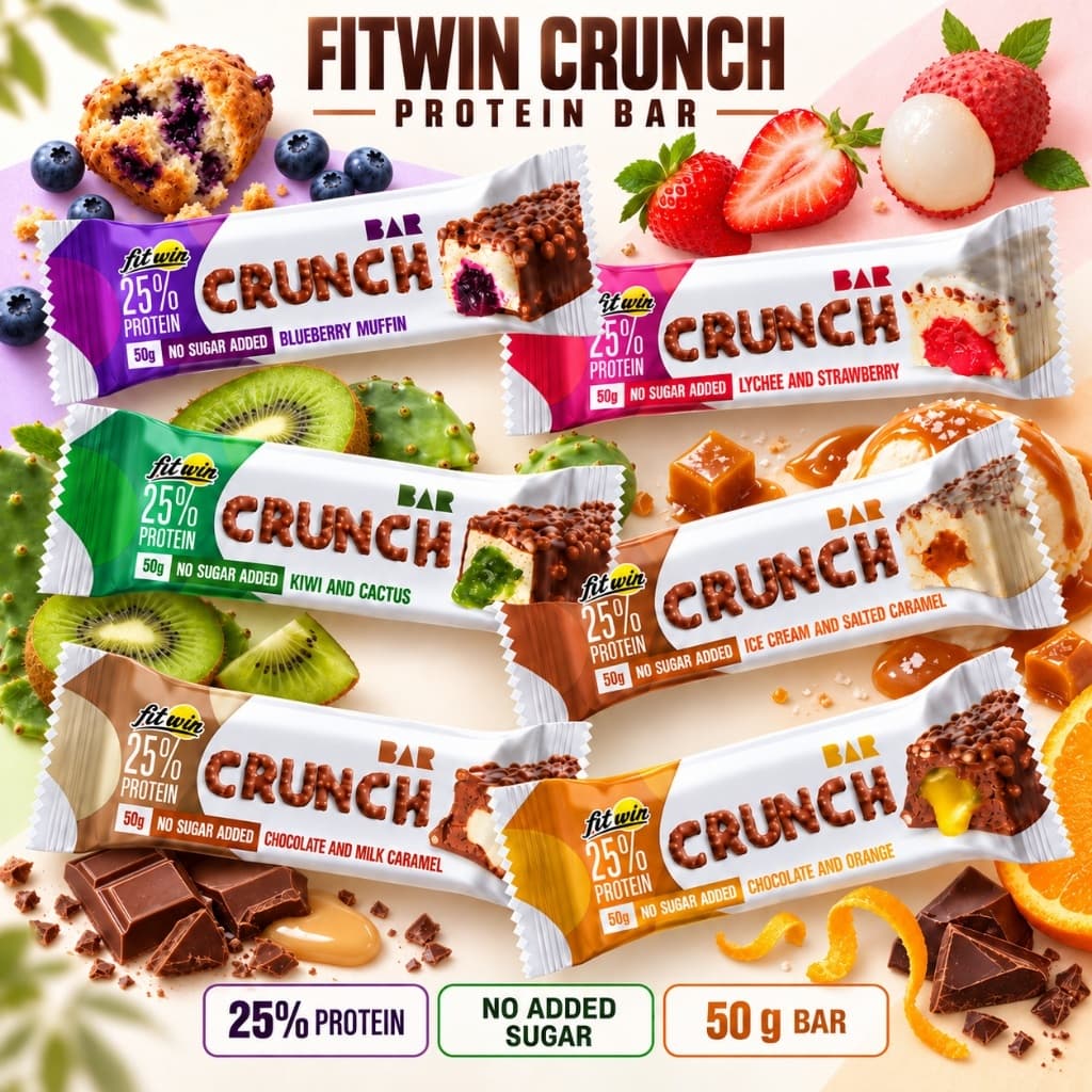 FITWIN CRUNCH โปรตีนบาร์ 50 กรัม × 12 ชิ้น (กล่อง) | โปรตีน 25% | ไม่มีน้ําตาลเติมแต่ง
