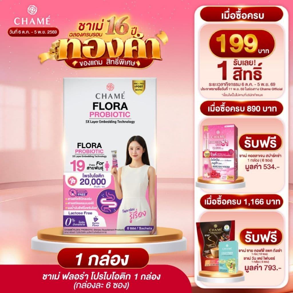 CHAME’ Flora Probiotics ฟลอรา โพรไบโอติกส์ ลดภาวะช่องคลอดอักเสบ รักษาสมดุลจุลินทรีย์ดีในช่องคลอด (1กล่อง) 6… รูปที่ 1
