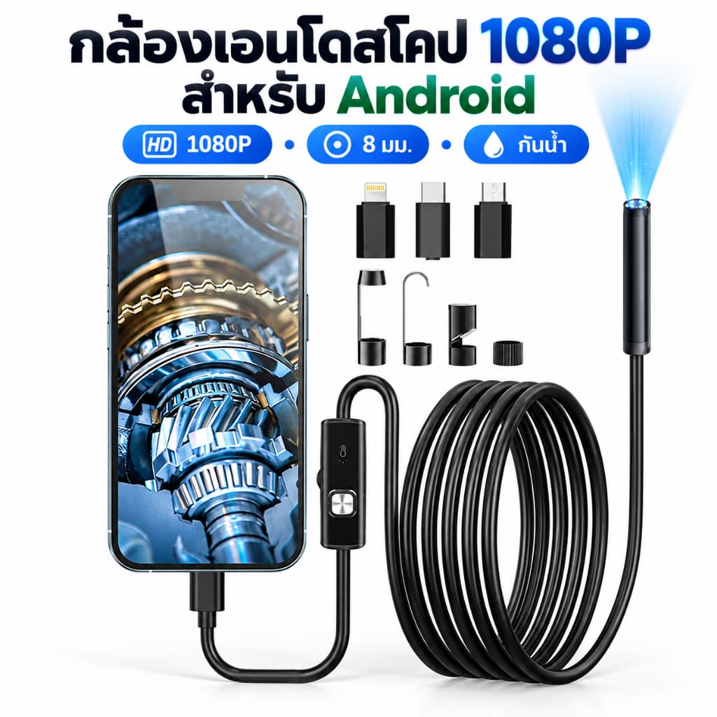 กล้องเอนโดสโคป HD กล้องEndoscopicอุตสาหกรรม 8 LEDborescopeกันน้ําเหมาะสําหรับ Android พร้อม