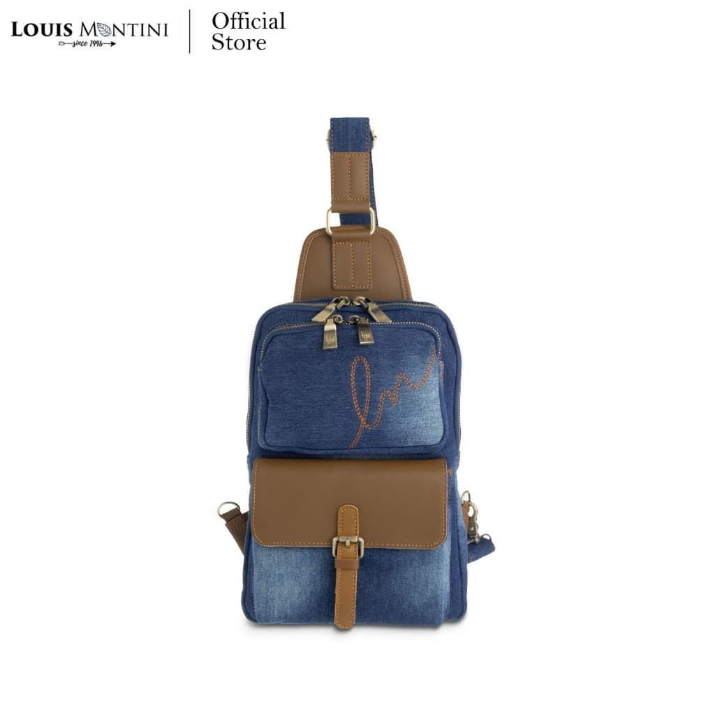 Louis Montini (JEANS) กระเป๋าคาดอก กระเป๋าคาดอกผู้ชาย Belt bag ผ้ายีนส์ผสมหนังวัวเเท้ JEAN03