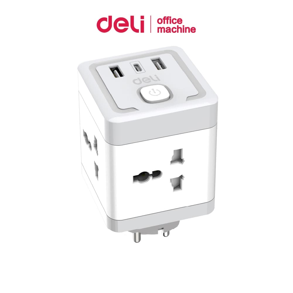Deli อแดปเตอร์ อแดปเตอร์สากล ชาร์จเร็ว USB Type-C 3in1 มี4ช่อง ทนอุณหภูมิได้สูง ปลั๊กแปลง Adapter
