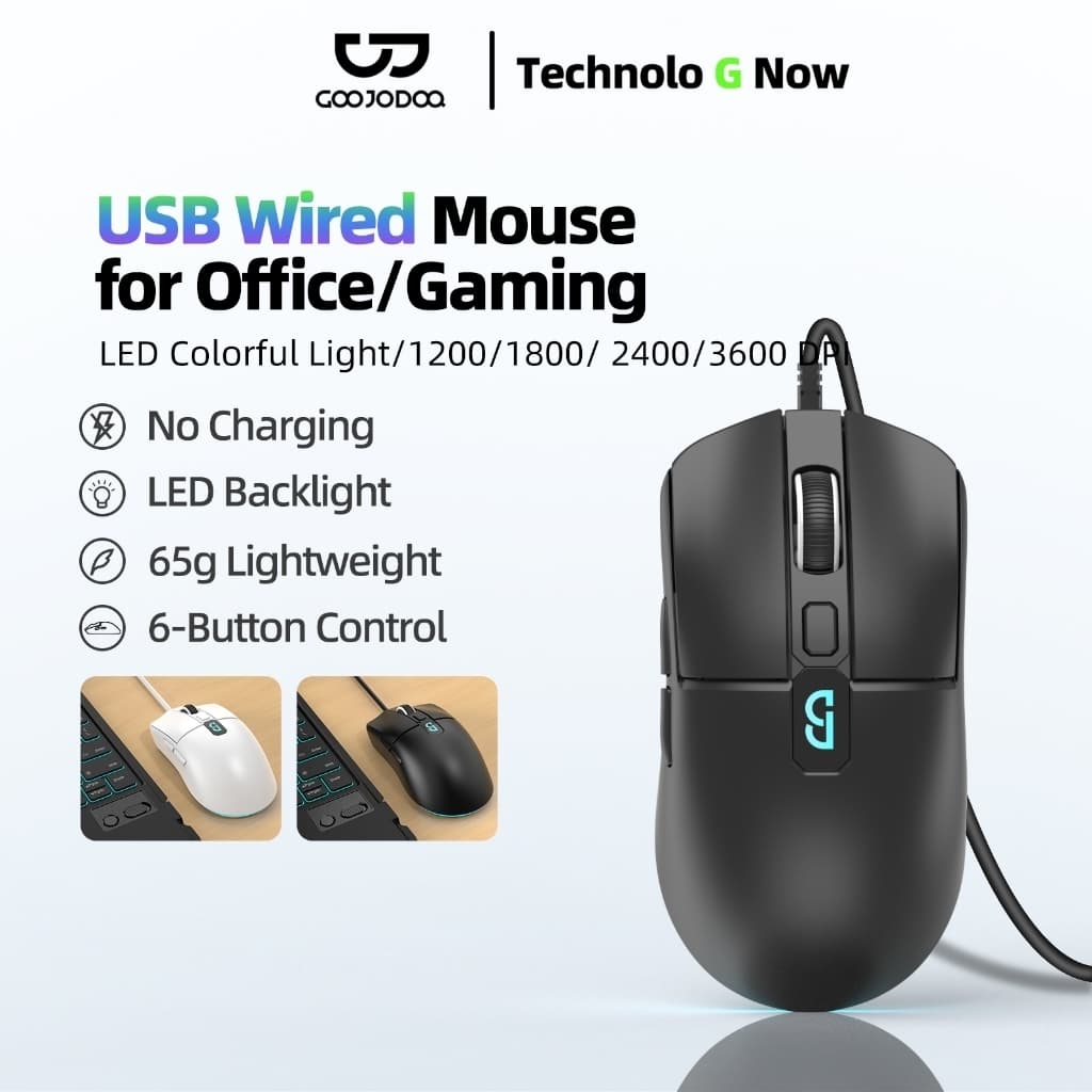 GOOJODOQ เมาส์มีสาย 4 ระดับ Dpi เมาส์เกมมิ่ง มีแสงหายใจ หกกุญแจ เมาส์เกมมิ่ง Mouse