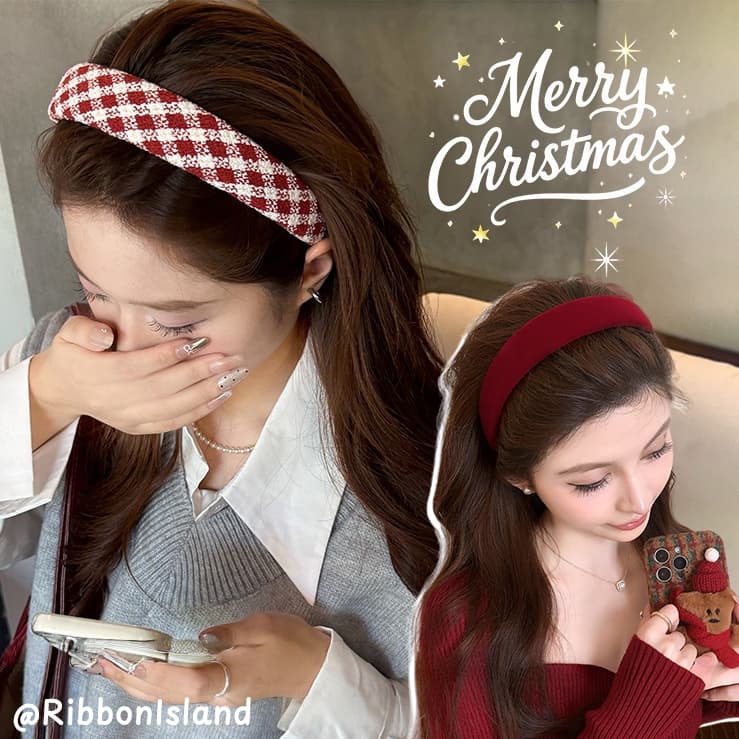 hair band ที่คาดผม ins คริสต์มาส🎀 น่ารัก สาว ย้อนยุค ผ้าถัก ผ้ากํามะหยี่ มินิมอล สีแดง ลายสก็อต ลายทาง…