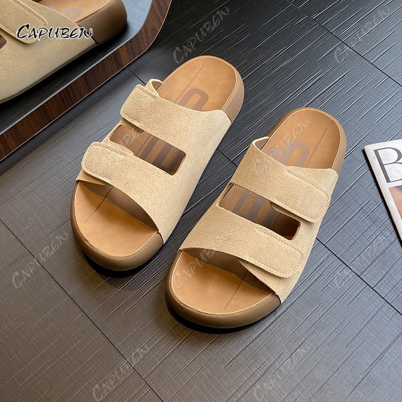 Capubew สุภาพสตรีรองเท้าแตะแบน รองเท้าแตะพื้นหนาสําหรับผู้หญิง การออกแบบที่เรียบง่าย ทนทานต่อการสึกหรอ #04