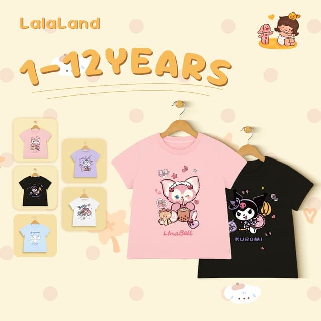 1-12 ปี เสื้อยืดคอกลมแฟชั่นลําลอง ลายการ์ตูนสุดน่ารัก เสื้อยืดเด็กผู้หญิง 4 สไตล์ านุ่มใสสบายฯ