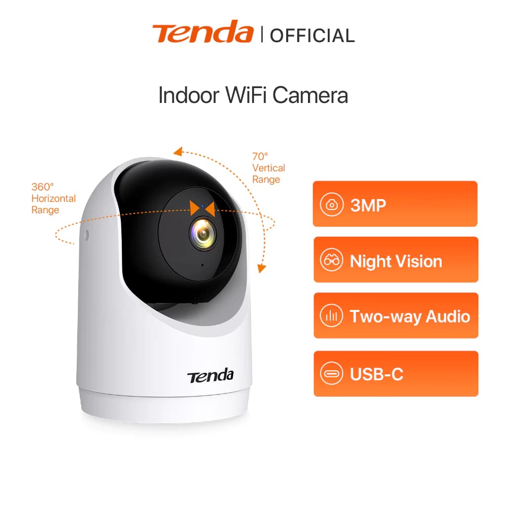 กล้องวงจรปิด Tenda CP3 ความละเอียด 3MP 2K HD หมุนได้ 360 องศา พร้อมระบบติดตามอัจฉริยะ WiFi 6…