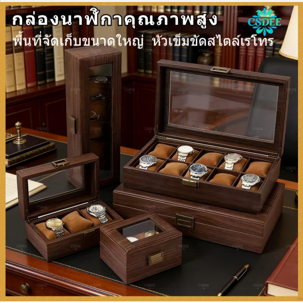 กล่องนาฬิกาลายไม้ กล่องใส่นาฬิกา หนังPU กล่องเก็บเครื่องประดับ กล่องเก็บนาฬิกาแบบ 2/3/6/10/12 ช่อง