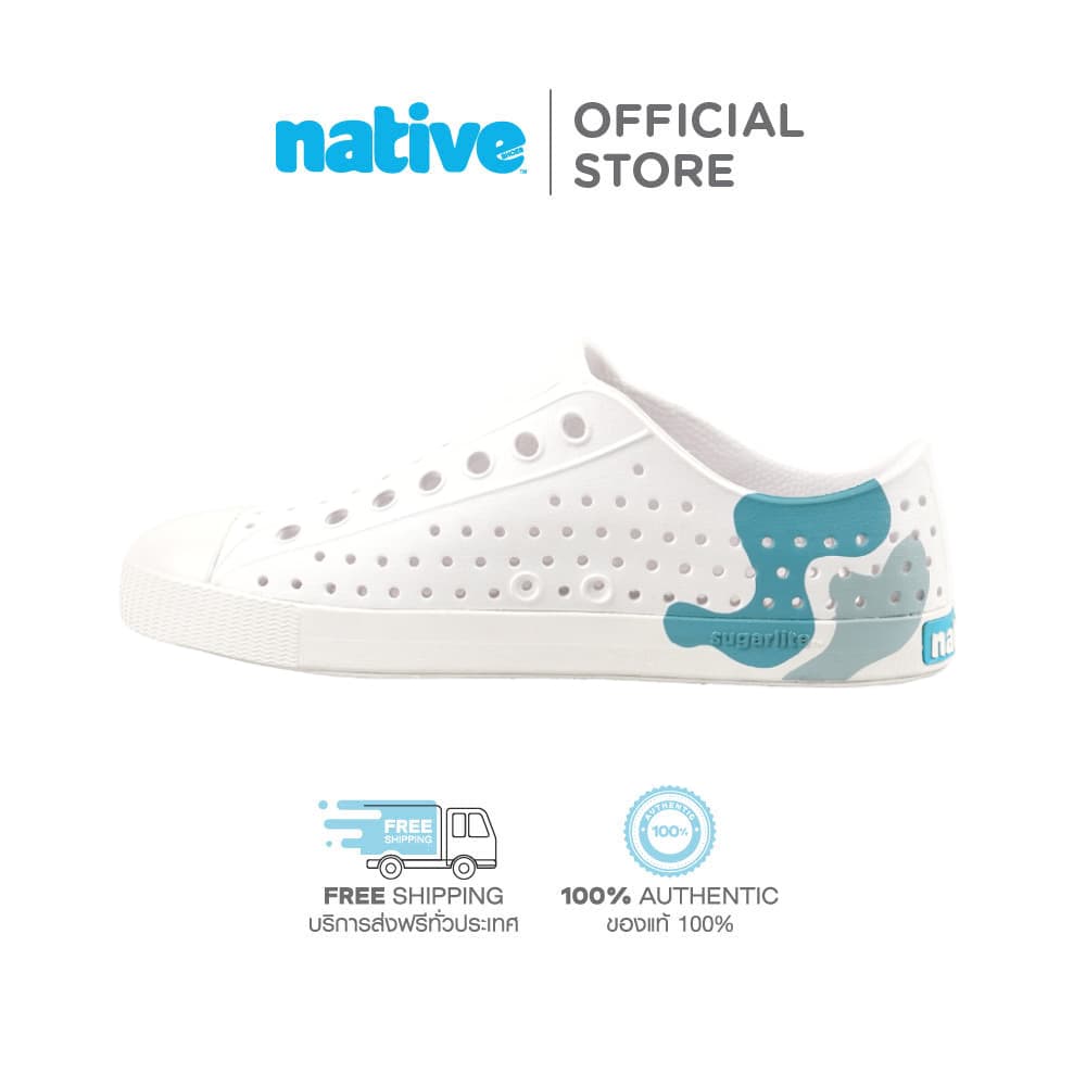Native รองเท้ากันน้ําผู้ใหญ่ EVA รุ่น Jefferson Wanderfoam Block Shell White/ Shell White/ Blue Squiggle Block