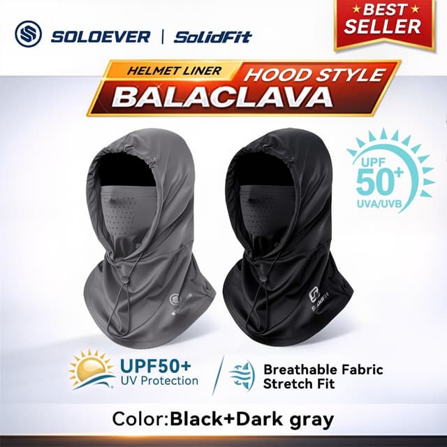 SOLOEVER หน้ากากคลุมศีรษะแบบบาลาคลาวา ป้องกันรังสียูวี UPF50+ ระบายอากาศได้ดี…