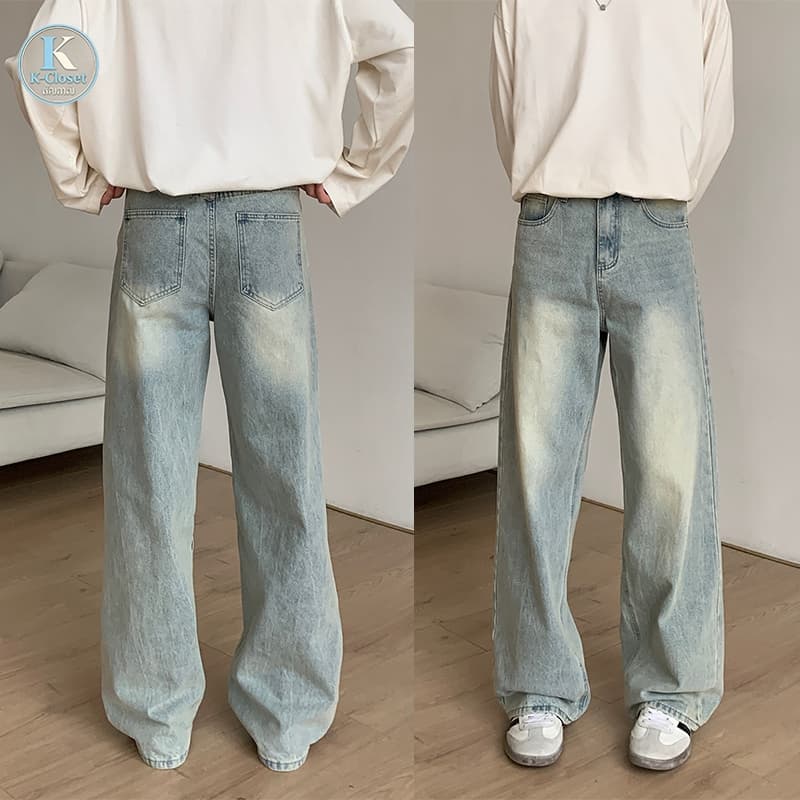 Baggy S-5XL กางเกงยีนส์ขายาวทรงตรงสําหรับผู้ชาย สไตล์เกาหลี เรียบง่ายและใช้งานได้หลากหลาย กางเกงลําลองขากว้าง