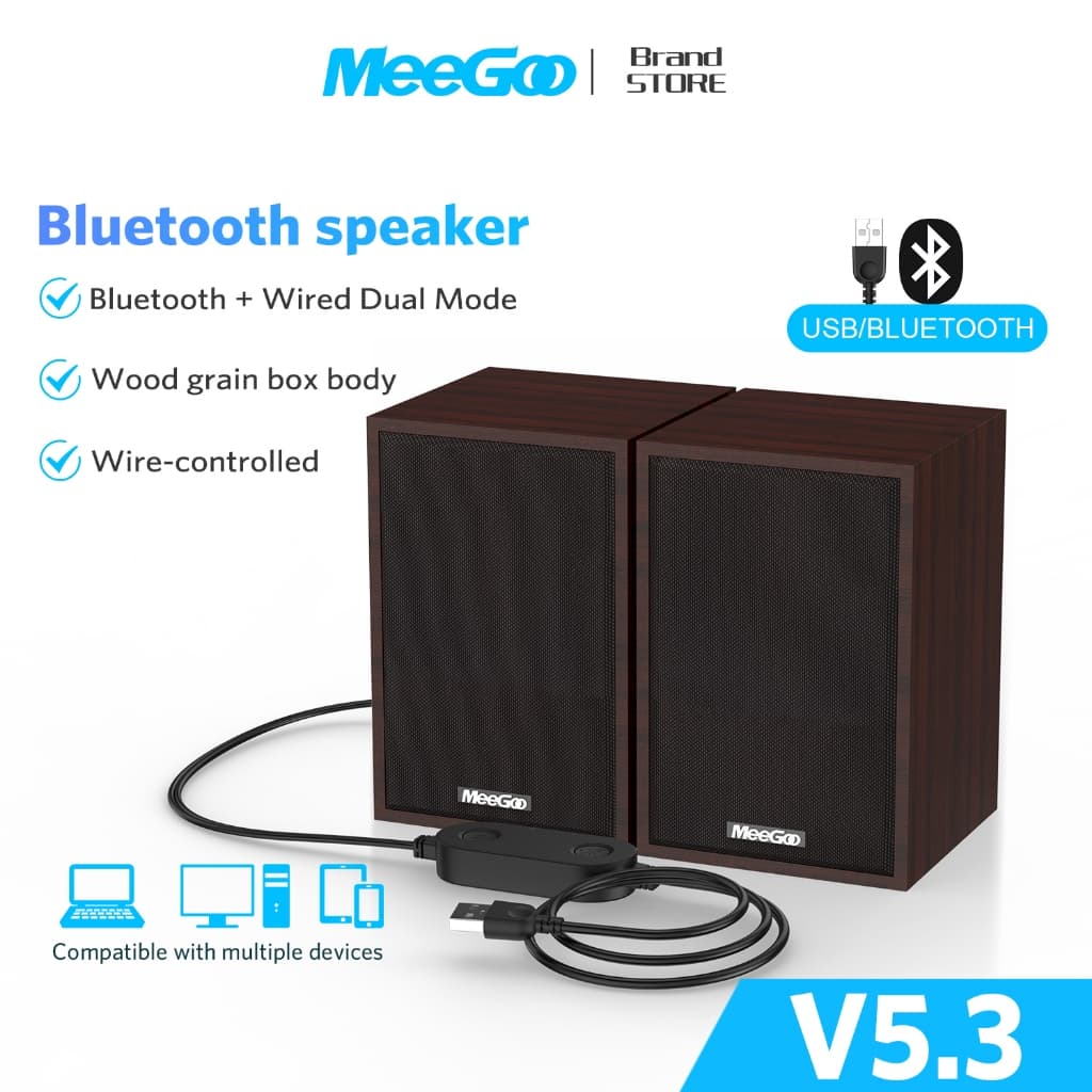 MEEGOO ลําโพงคอมพิวเตอร์ 2.0 ช่องเสียงสเตอริโอ บลูทูธ5.3+USB มีสายควบคุม เสียงดี เบสแน่น…