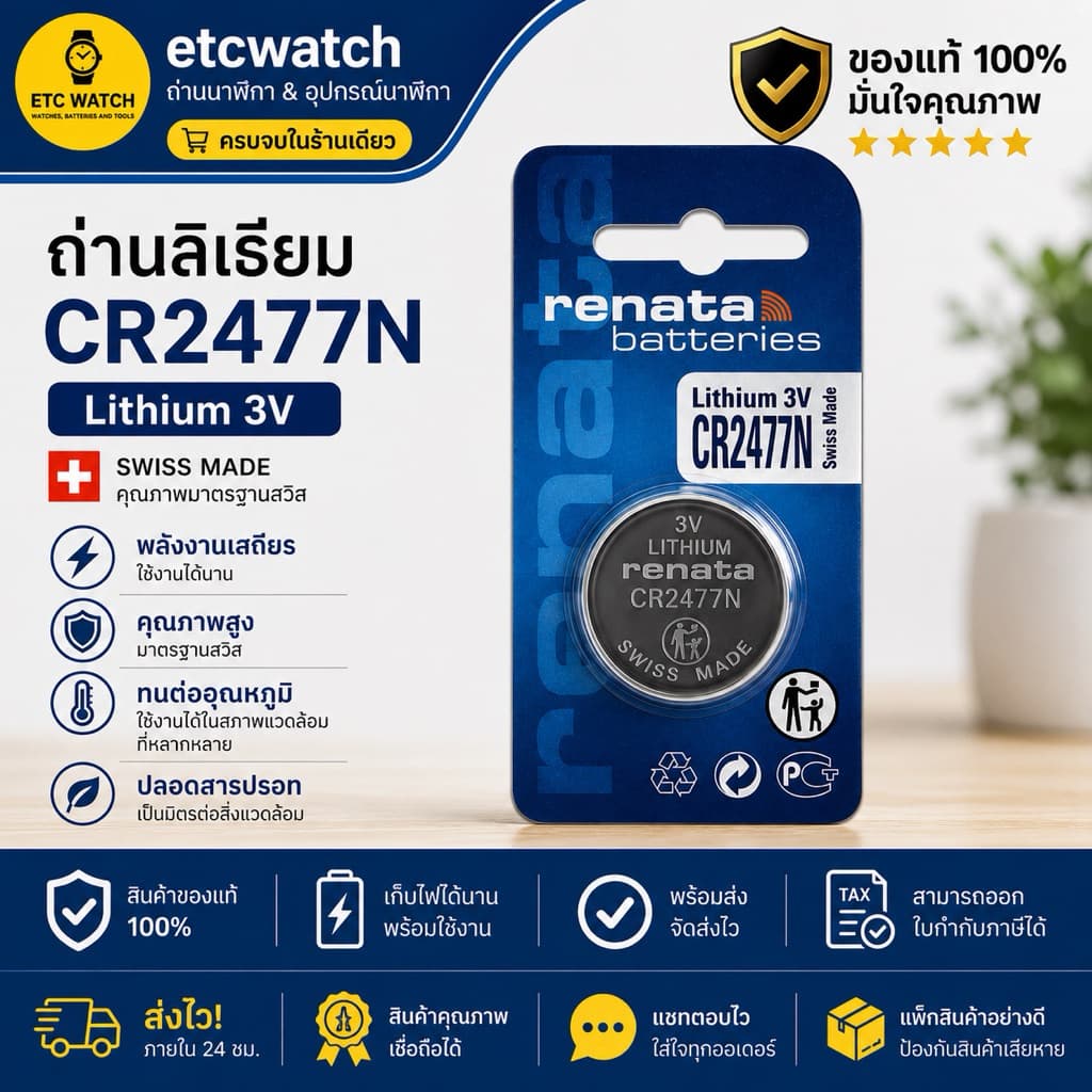 > ถ่านกระดุม Renata CR2477N / CR2477 Made in Switzerland 1 ก้อน