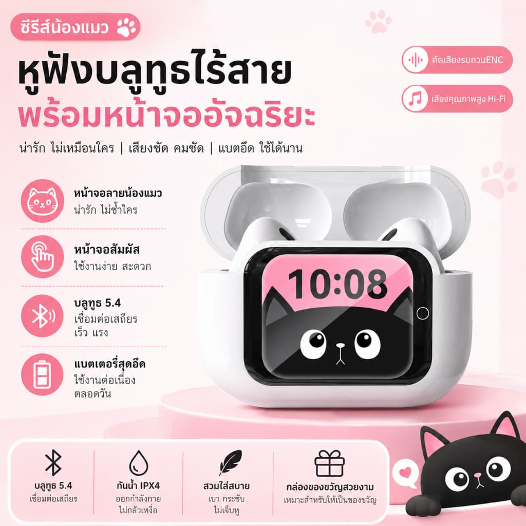 E11 pro:หูฟังบลูทูธ ฟังก์ชั่นในตัว 14 อย่าง หน้าจอสัมผัสที่สามารถปรับระดับเสียงและรับสายโทรศัพท์ได้… รูปที่ 1