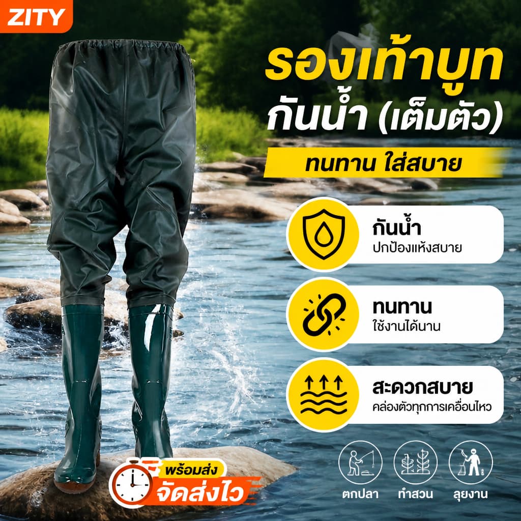 ZITY รองเท้าบูทกันน้ํา PVC อย่างดี สีเขียว ไซส์ 38-47 ป้องกันการลื่นไถล เหมาะสําหรับตกปลาและทํานา