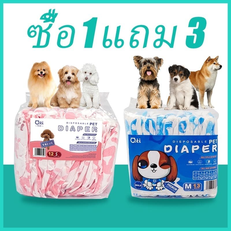 Qti ผ้าอ้อมสุนัขแบบใช้แล้วทิ้ง ชายและหญิง ชุดอุปกรณ์สําหรับสัตว์เลี้ยง 17/51/15/45/12/36/11/33 ชิ้น