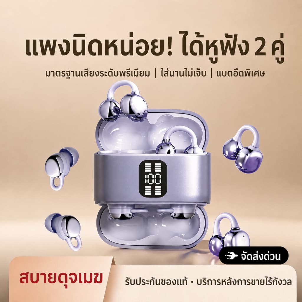 (รับประกัน 3 ปี + ของแถม)หูฟังไร้สายใหม่ บลูทูธ 6.0 ลดเสียงรบกวน กันน้ํามาตรฐาน IPX5 มีไมโครโฟนในตัว…