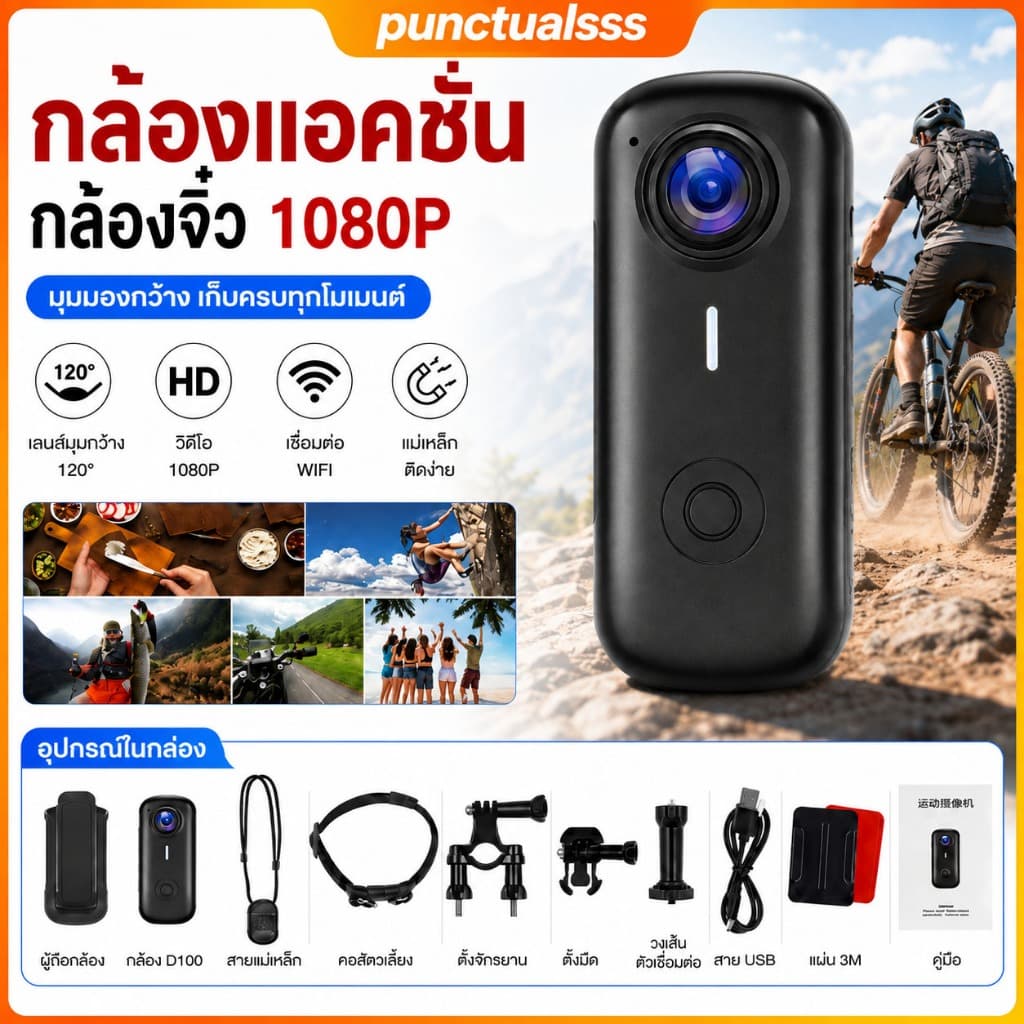 4K กล้องจิ๋ว กล้องแอคชั่น action camera กล้องโกโปร ความละเอียดสูง ต่อWiFi ติดอกคอ มอเตอร์ไซค์ ขี่จักรยาน Vlog