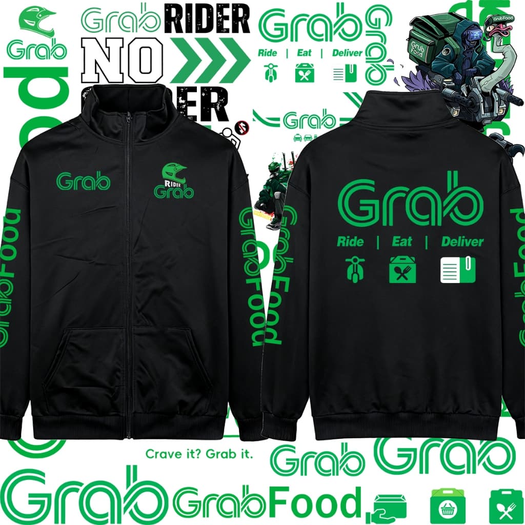 เสื้อกันหนาว/กันลม/กันแดดมีฮู้ด Grab food Team Hoodie Jacket/Zip-Up Sweatshirt/ยืนคอ Cardigan…