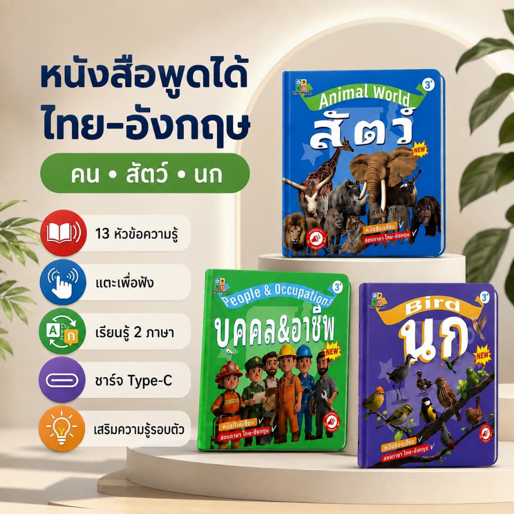 COD หนังสือเด็ก หนังสือสองภาษา ไทย-อังกฤษ หนังสือเสริมพัฒนาการ 13 หัวข้อเชิงปัญญา ชาร์จType-C สําหรับเด็ก 3-10