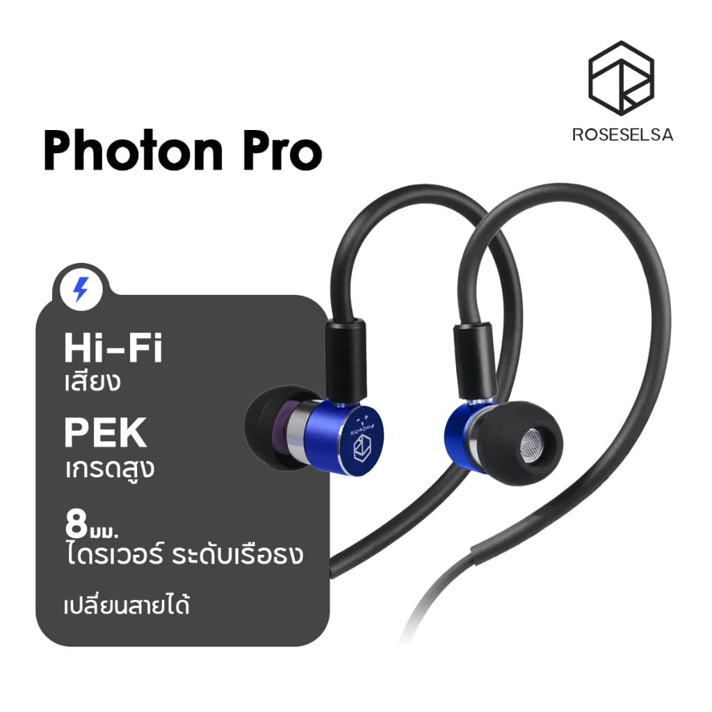 ROSESELSA Photon Pro หูฟังอินเอียร์ 3.5 มม. สายถอดได้ 0.78 2-pin มีไมค์ HD ขนาดเล็ก เสียงชัด ใส่สบ