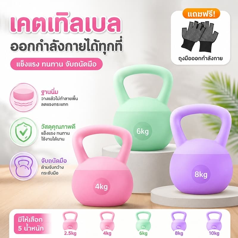 แคทเทิลเบล 4กก./6กก./8กก./10กก. เคทเทิลเบล kettlebell นิ่ม