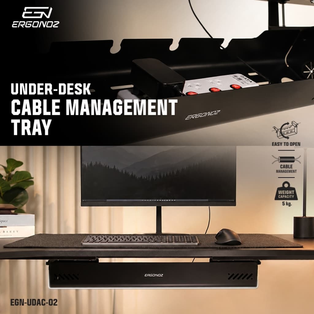 Ergonoz under Desk Cable Management Tray ถาดเก็บสายไฟแบบเปิด–ปิดได้ ติดตั้งง่ายแบบหนีบกับโต๊ะ 50 , 90 , 125…
