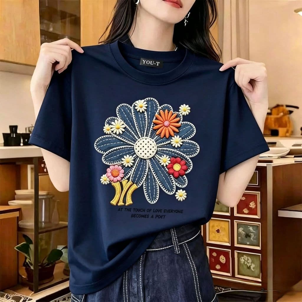 🌷My-T🌷เสื้อยืดผ้าคอตตอน “Cowboy Flower” ทรง Oversize คอกลม แขนสั้น ผ้านุ่มสบาย ใส่ได้ทุกวัน ฤดูร้อน ไซส์…