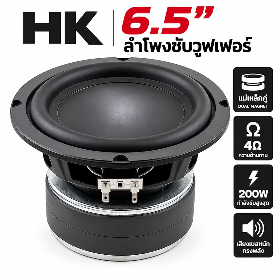 ใหม่! HK 6.5 นิ้ว ลําโพงซับวูฟเฟอร์ 4Ω 200W แม่เหล็กคู่ เบสหนัก แน่น subwoofer…