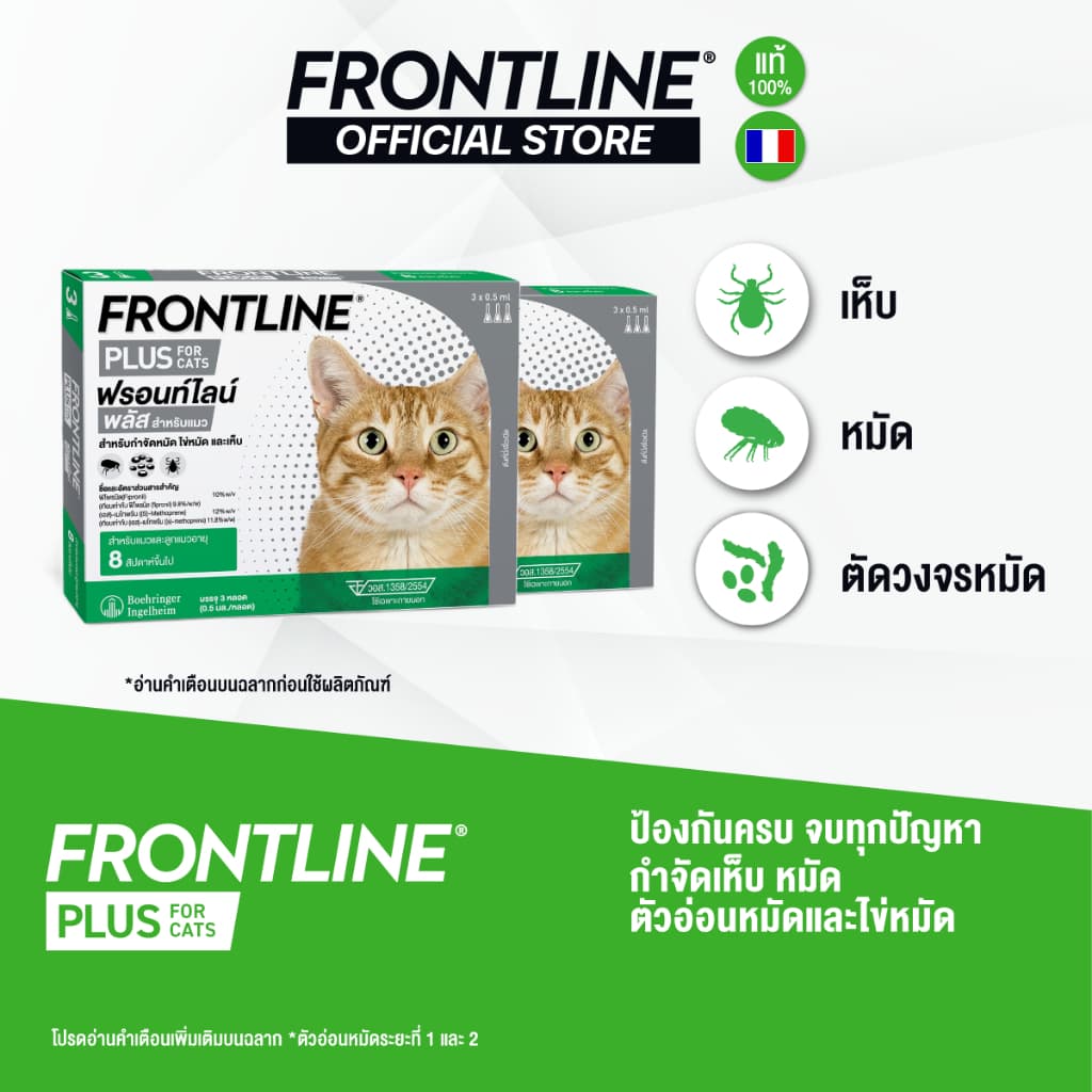 FRONTLINE PLUS CAT ผลิตภัณฑ์หยดกําจัดเห็บหมัด สําหรับแมว (จํานวน 2 กล่อง 6 หลอด)
