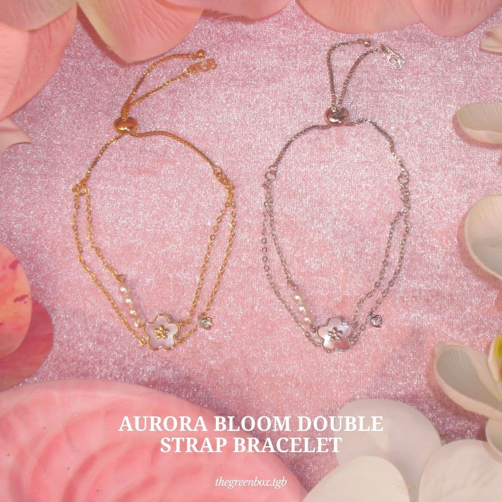 กําไล Aurora Bloom Double Strap Bracelet สายรูด วัสดุพิเศษ Mother of Pearl - The Green Box รูปที่ 1