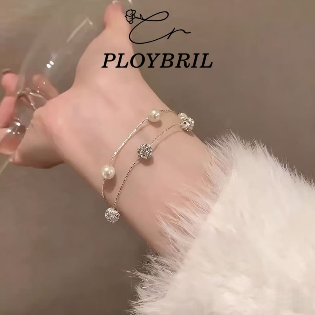 PLOYBRIL💕Kroean 925 Sliver ลูกปัดชุบ Starry Sky Pearl Shining Brightly สร้อยข้อมือปรับผู้หญิงเครื่องประดับของ…