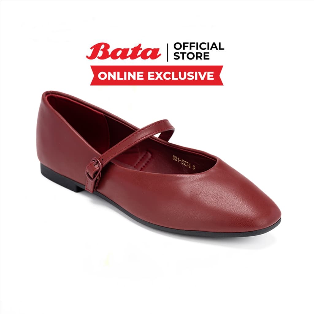 Online Exclusive Bata บาจา รองเท้าส้นแบน แบบสวม สําหรับผู้หญิง สีดํา 5316274 สีขาว 5311274 สีแดงไวน์ 5315274