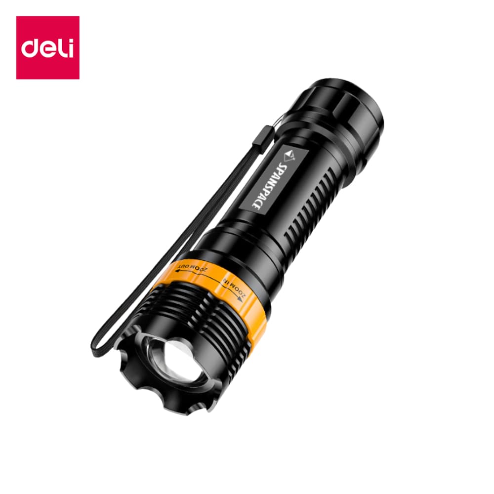 Deli ไฟฉายแรงสูง ไฟฉาย led ส่องสว่าง ซูมได้ พกพา ทนทาน ชาร์จได้ โดนน้ําโดนฝนได้ ชาร์จ USB Flashlight รูปที่ 1