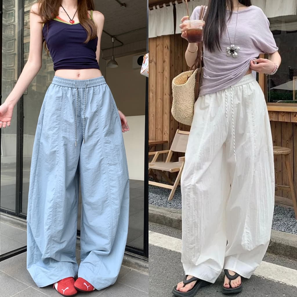 กางเกงขายาว กางเกงลําลอง ทั้งหมด4สี ทรงหลวม สไตล์สปอร์ต เอวยืดได้ #010319