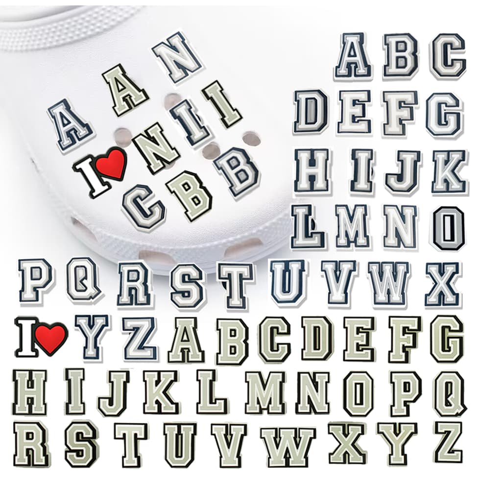 hot1pcs สีเทาและสีเรืองแสง จดหมาย A-Z shoe Charms DIY ถอดออกได้ sandal pin สติ๊กเกอร์ติดรองเท้า…