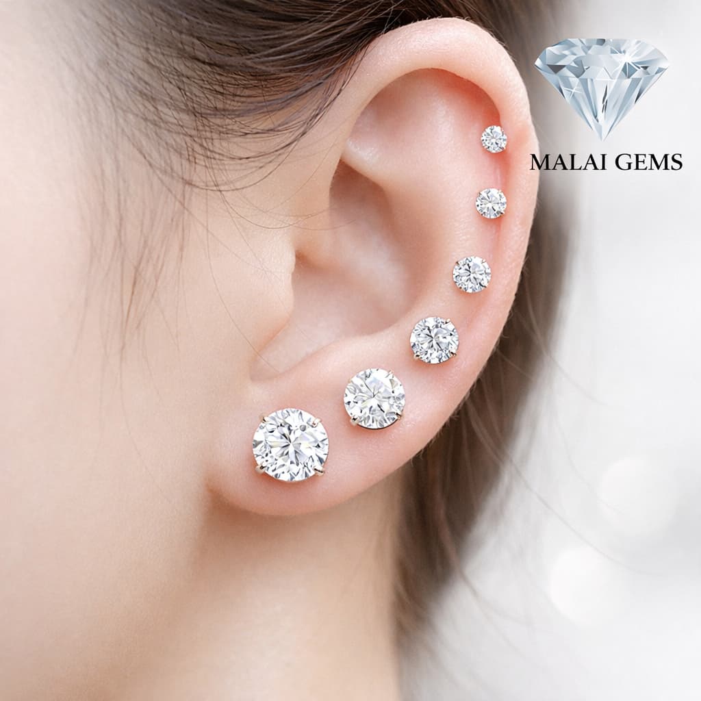 ต่างหูเพชรสวิสคู่ 💎 CZ แท้ 100% ไม่ลอก ไม่ดํา มีใบรับประกัน ไม่แพ้/คัน 💎 Malai Gems ต่างหูแฟชั่น ตุ้มหู…