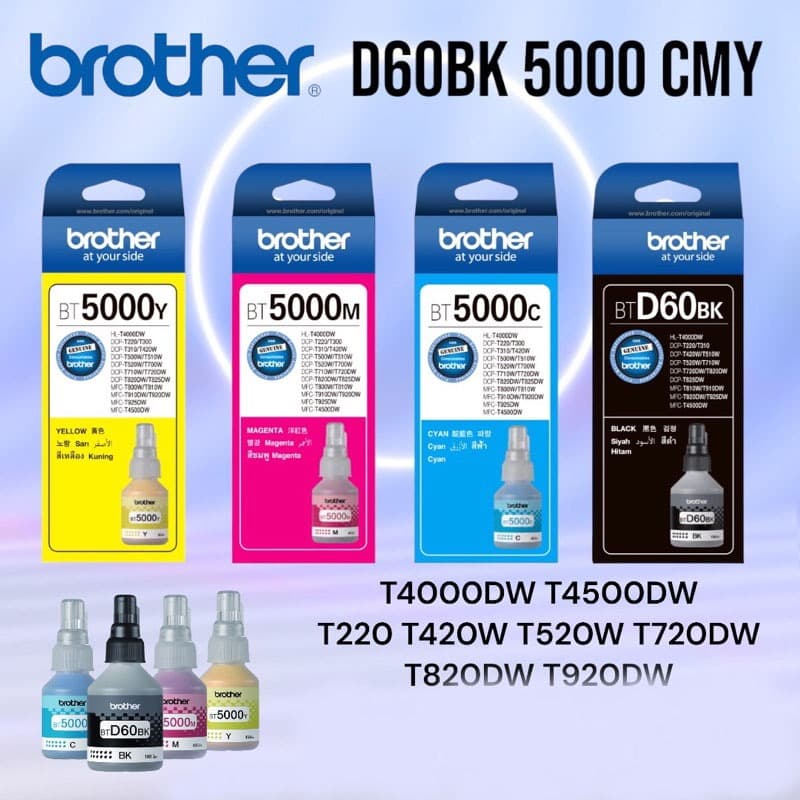 แแท้100% Brother หมึก (มีกล่อง)BT-D60BK,เติมหมึก BT5000C/M/Y 4สี DCP-T220 T310 T420W T510W T520W T710W T720W…
