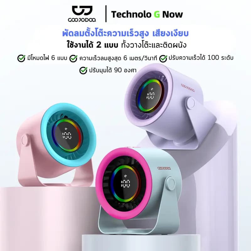 GOOJODOQ Gfs008 พัดลมไร้เสียงความเร็วสูง 2in1 ติดผนังและตั้งโต๊ะ จอแสดงผล Led 100 สปีด มุมปรับ 90° รูปที่ 1