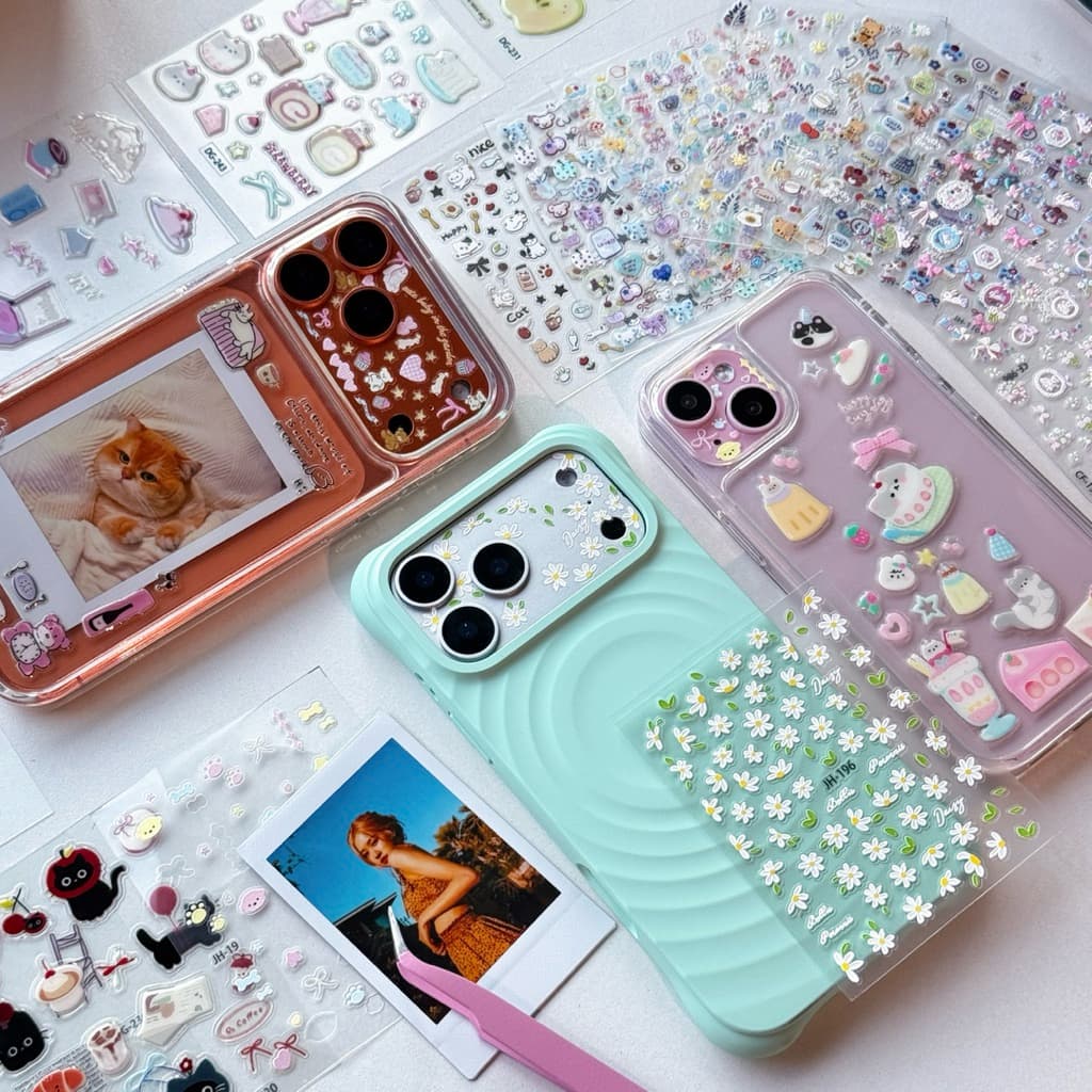 90ลาย🪼F1S215 สติ๊กเกอร์แผ่นฟิล์มไดคัท Diecut แบบนูน5D กันน้ํา DIYเคส ตกแต่งเคส เลนส์กล้อง ติดเล็บ…