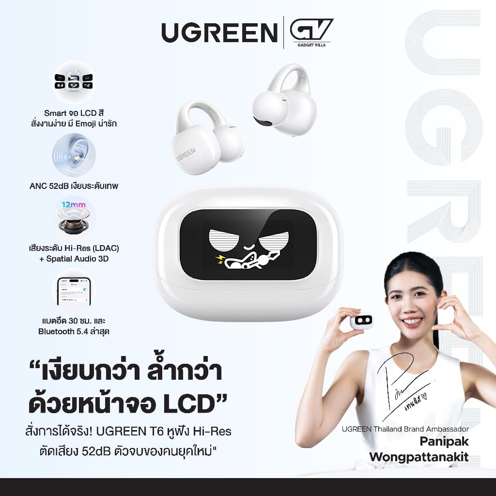 UGREEN HiTune T6 หูฟังไร้สาย หูฟังบลูทูธ ANC ตัดเสียงรบกวน รองรับ Dual Connection สีขาว รุ่น 55137
