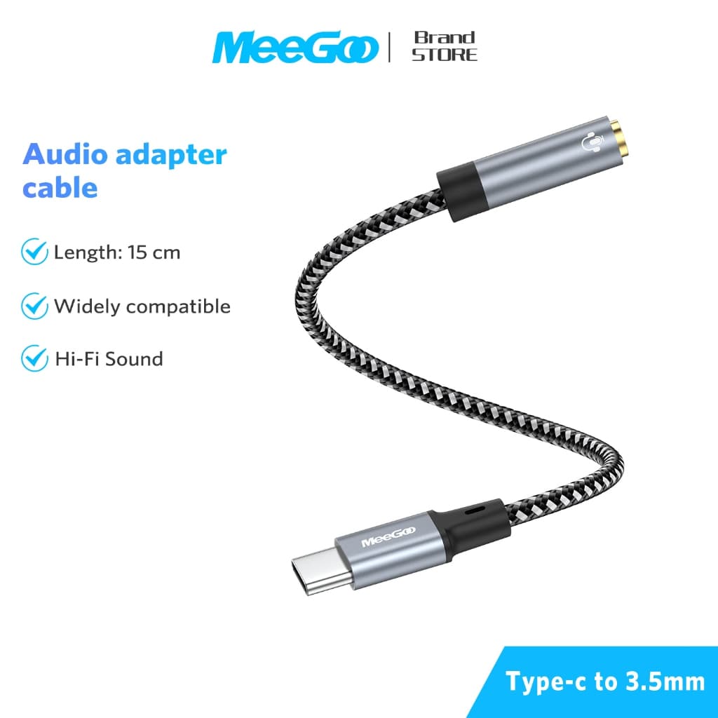 MEEGOO หางหนู USB C to 3.5mm 15 ซม. รองรับหูฟัง โทรศัพท์ แท็บเล็ต เสียง Hi-Fi ไม่มีเสียงรบกวน