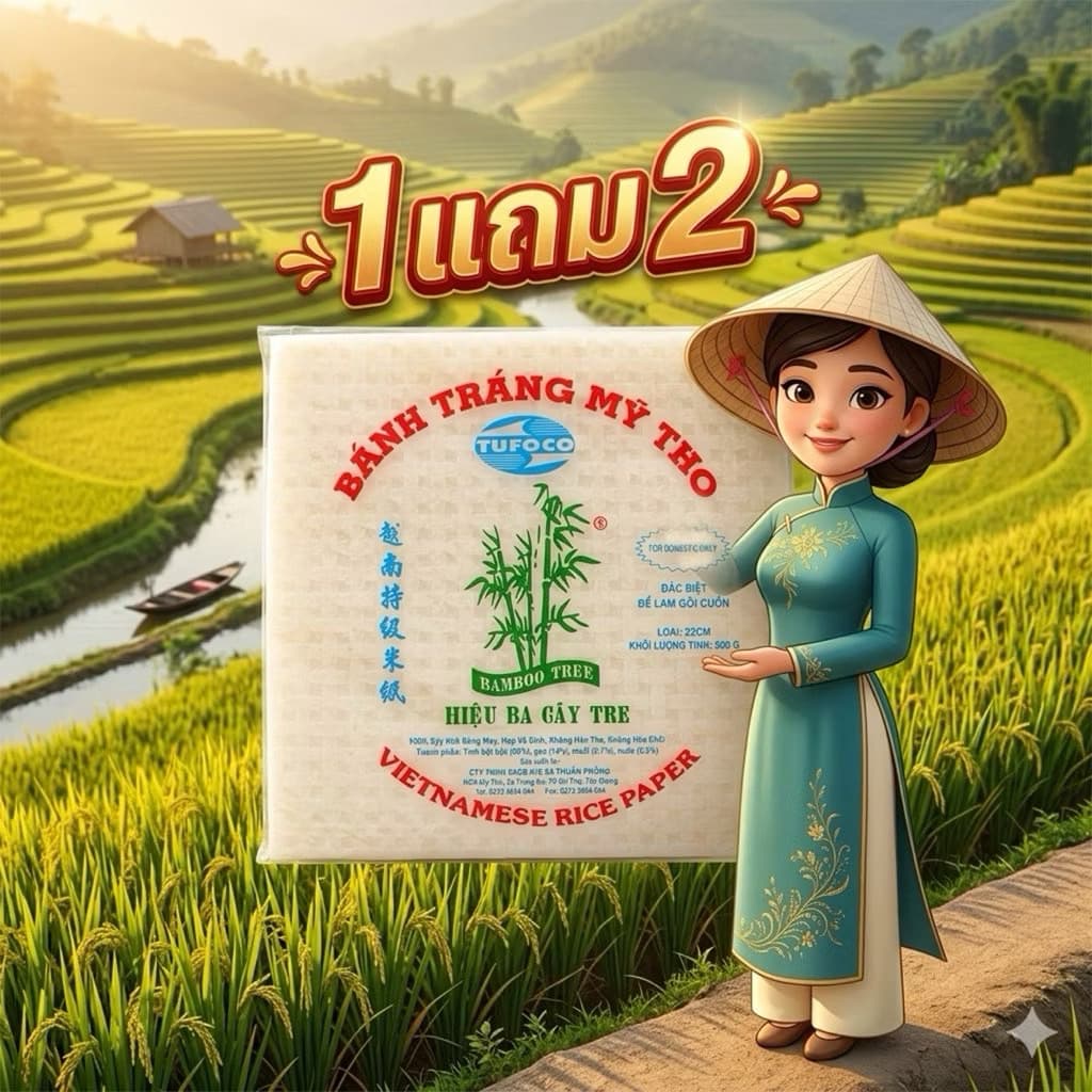 Bamboo Tree ใบเมี่ยงญวน แผ่นแป้งเวียดนาม แผ่นเหลี่ยม ปอเปี๊ยะ 22cm 500g แหนมเนือง