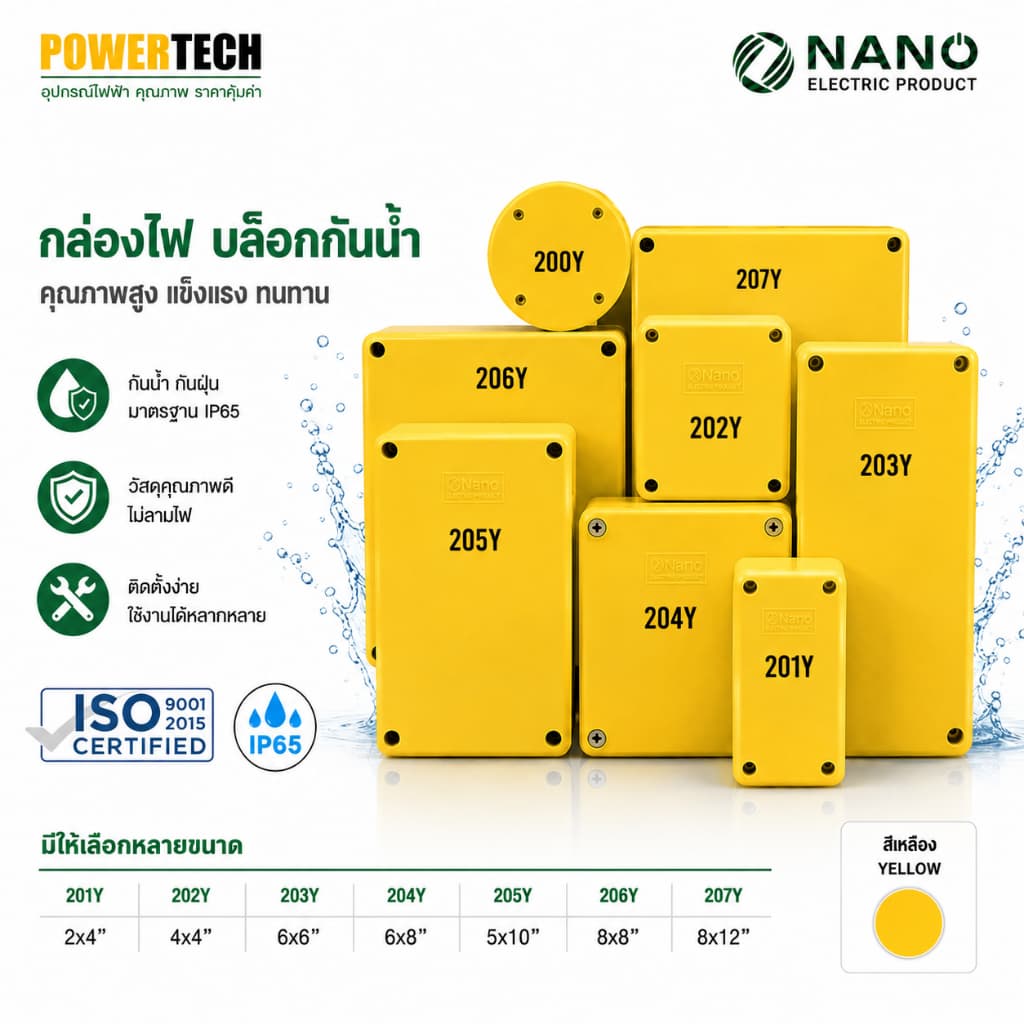Nano กล่องไฟ บล็อกกันน้ํา กล่องกันน้ํา อย่างดี สีเหลือง มีให้เลือกหลายขนาด 2X4 4x4 6x6 5x10 6x8 8x8 8x12…