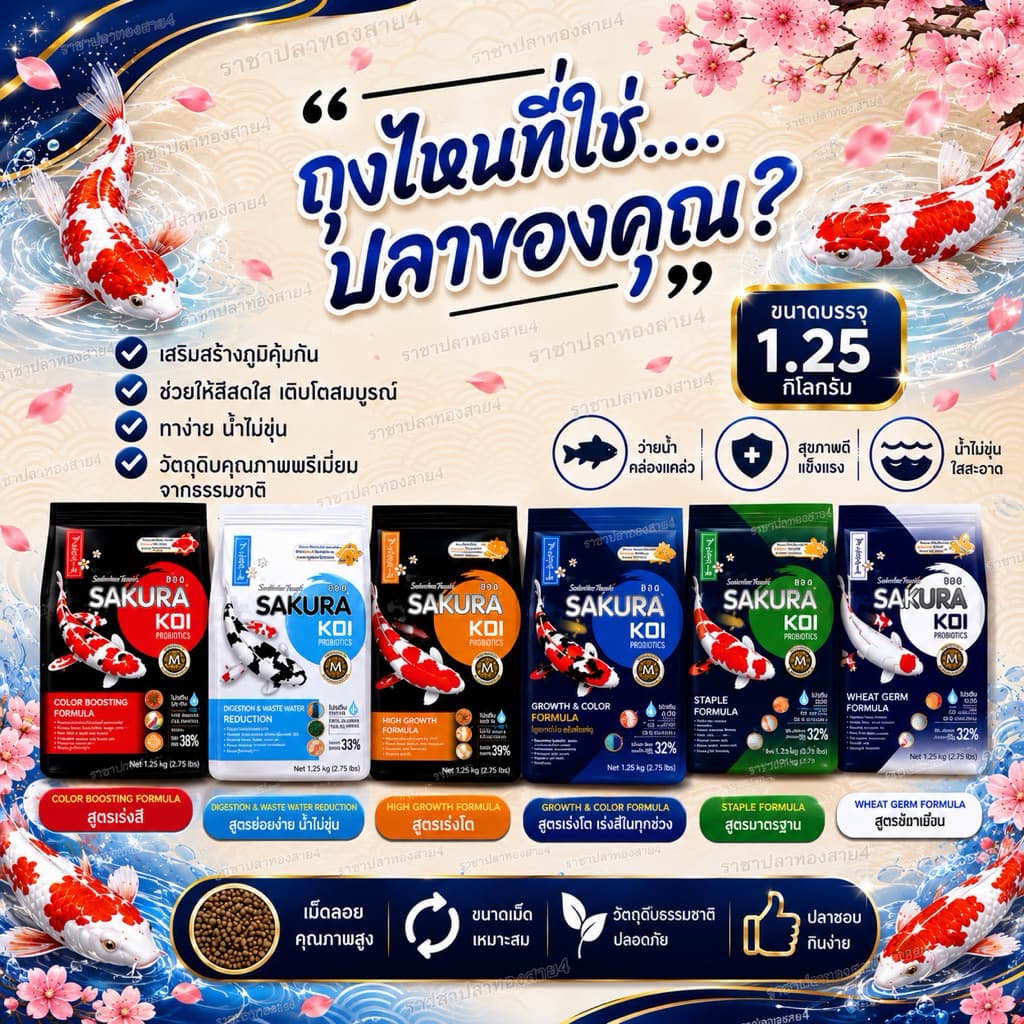 อาหารปลาคราฟ SAKURA KOI ซากุระโค่ย ขนาด 1.25 กก.